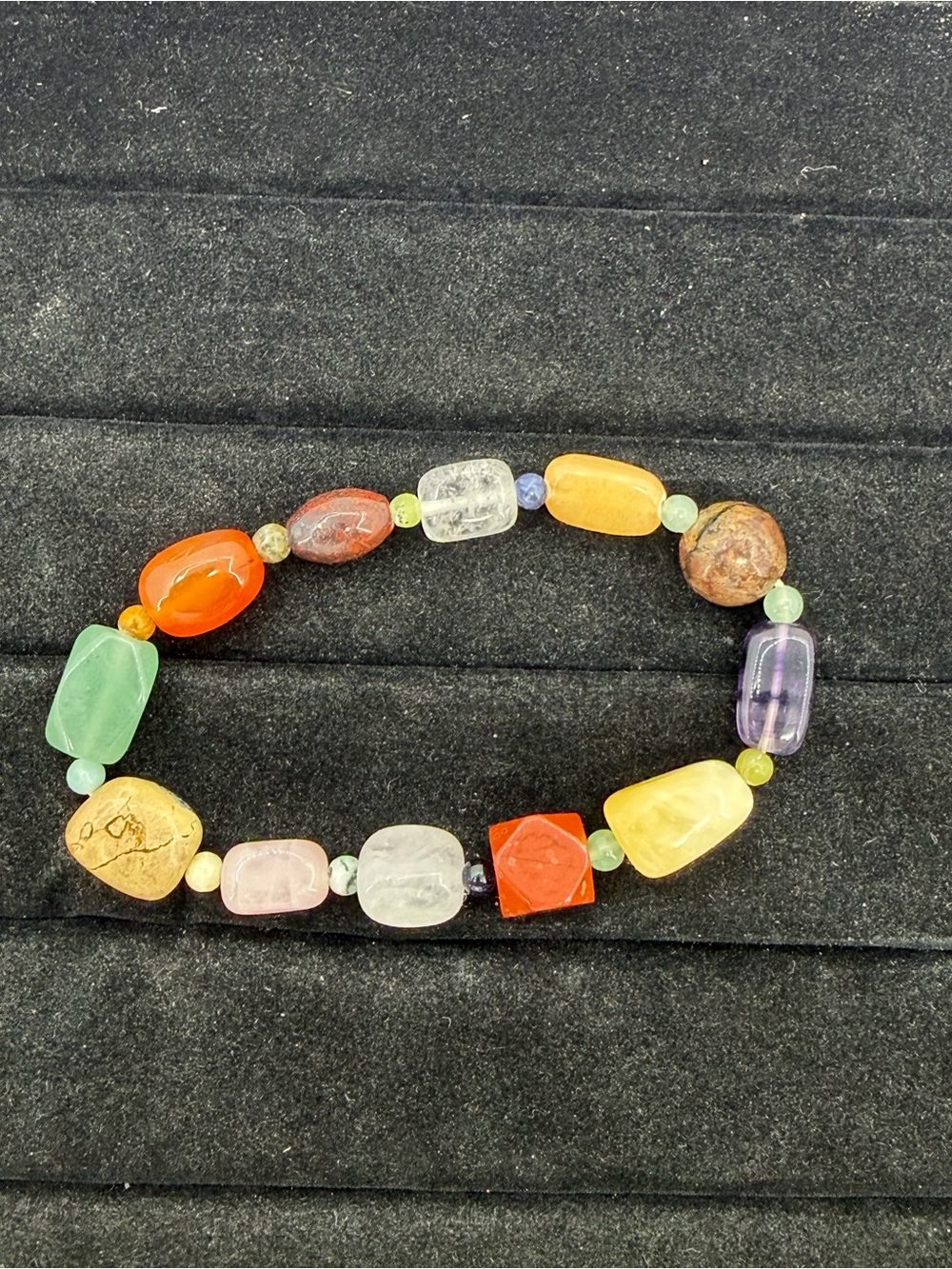 Mixed Semi Precious Gemstone Chakra Stretch Bracelet Amethyst Citrine Carnelian